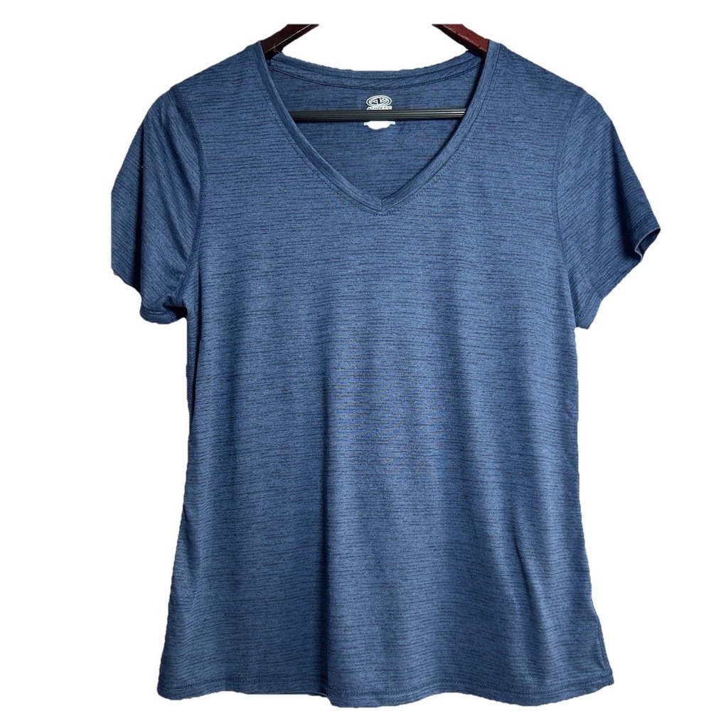 Athletic Works Women's T-Shirt Blue Size S 100% Polyester Short Sleeve V-Neck